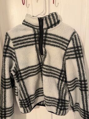 Cozy Black & White Plaid Sherpa Half-Zip Sweater
